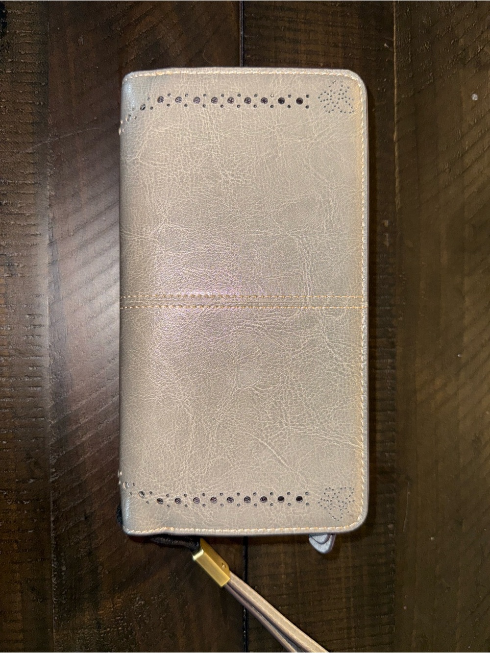 Gray Floral Accent Wallet with Wrist Strap - Picture 3 of 6